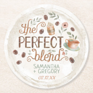 Coffee Bridal Wedding Shower   The Perfect Blend Round Paper Coaster