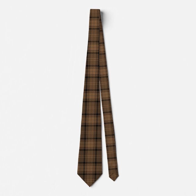 Coffee Brown and Black Tartan Plaid Pattern Tie (Front)
