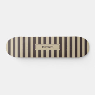 Coffee Brown and Sand Stripes and Name Skateboard