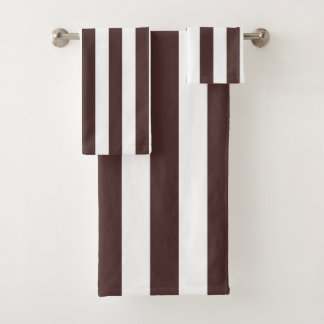 Coffee Brown and White Vertical Stripes Bath Towel Set