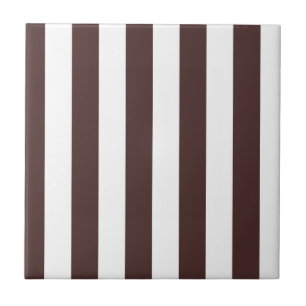 Coffee Brown and White Vertical Stripes Tile