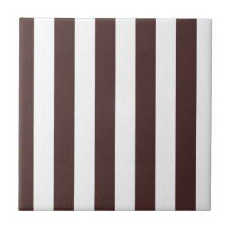 Coffee Brown and White Vertical Stripes Tile