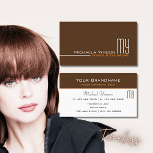 Coffee Brown and White with Monogram Elegant Business Card