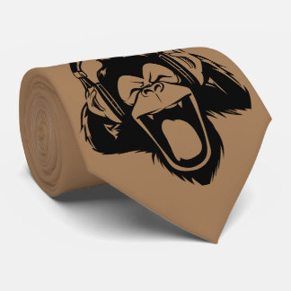 Coffee Brown Ape Rocking Out with Headphones Tie