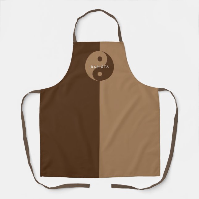Coffee brown barista apron with Yin Yang design (Front)