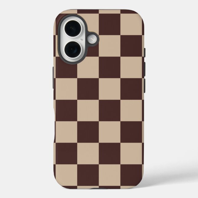 Coffee Brown Chequerboard Case-Mate iPhone Case (Back)
