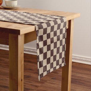 Coffee Brown Chequerboard Short Table Runner