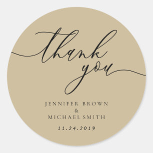 Coffee Brown Colour Palette Calligraphy Thank You Classic Round Sticker