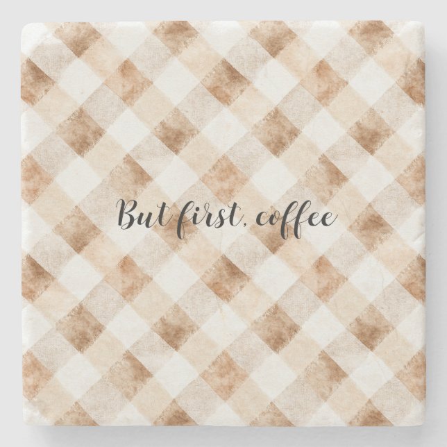 Coffee Brown Cream Stripes Stone Coaster (Front)