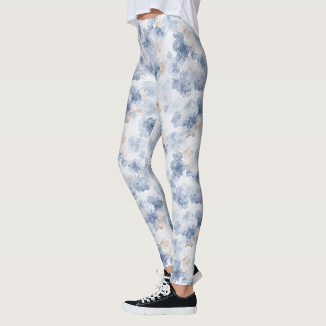 Coffee Brown Faux Denim Blue Abstract Leggings (Left)