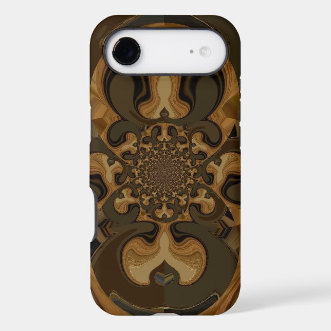 Coffee Brown Fluid Kaleidoscope Art Print (Back)