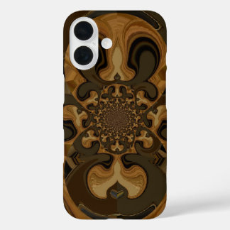 Coffee Brown Fluid Kaleidoscope Art Print iPhone 16 Case