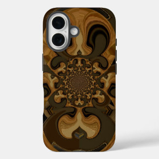 Coffee Brown Fluid Kaleidoscope Art Print iPhone 16 Case