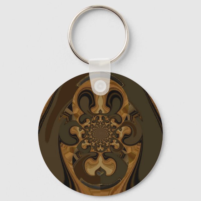 Coffee Brown Fluid Kaleidoscope Art Print Key Ring (Front)