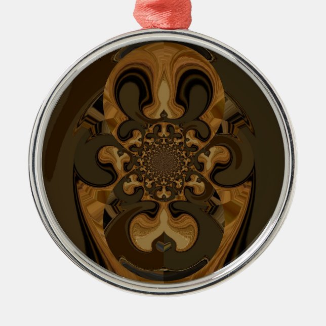 Coffee Brown Fluid Kaleidoscope Art Print Metal Tree Decoration (Front)