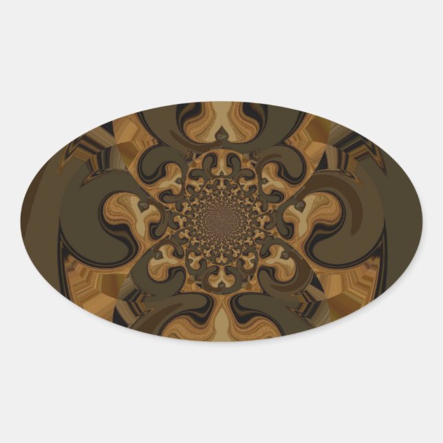 Coffee Brown Fluid Kaleidoscope Art Print Oval Sticker (Front)