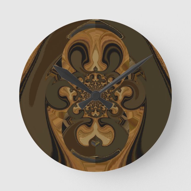 Coffee Brown Fluid Kaleidoscope Art Print Round Clock (Front)