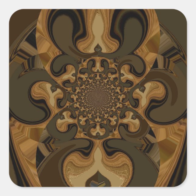 Coffee Brown Fluid Kaleidoscope Art Print Square Sticker (Front)
