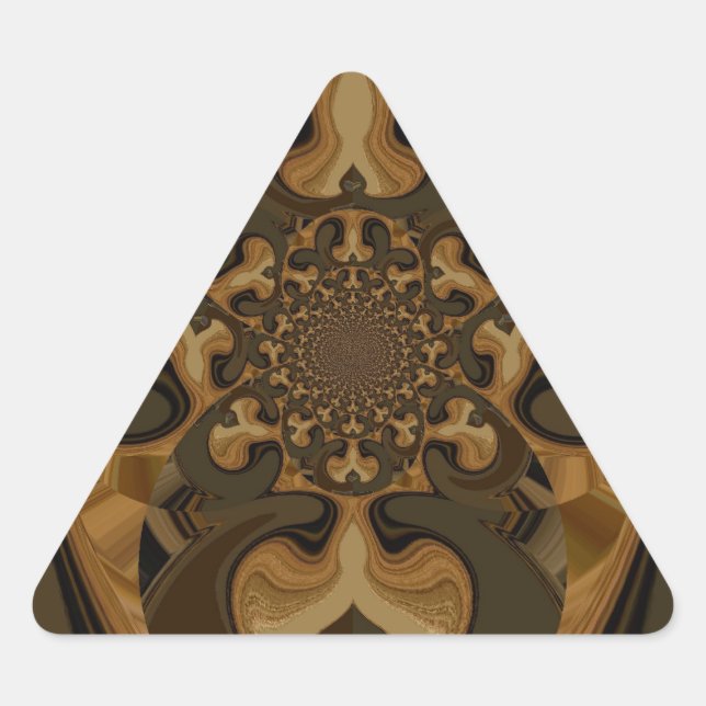 Coffee Brown Fluid Kaleidoscope Art Print Triangle Sticker (Front)