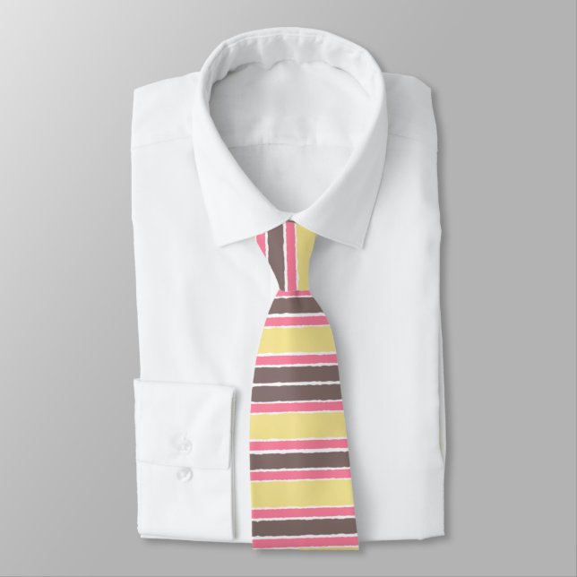 Coffee Brown Popcorn Yellow Bubblegum Pink Stripes Tie (Tied)