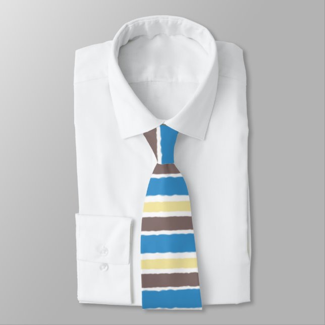 Coffee Brown Popcorn Yellow Sonic Blue Stripes Tie (Tied)