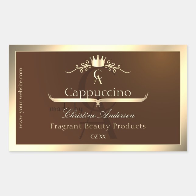 Coffee Brown Product Label Gold Frame and Monogram (Front)