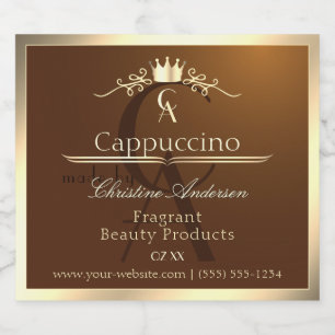 Coffee Brown Product Label Gold Frame and Monogram