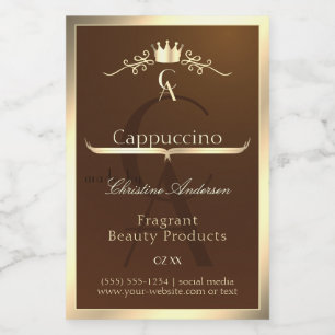 Coffee Brown Product Label Gold Frame and Monogram