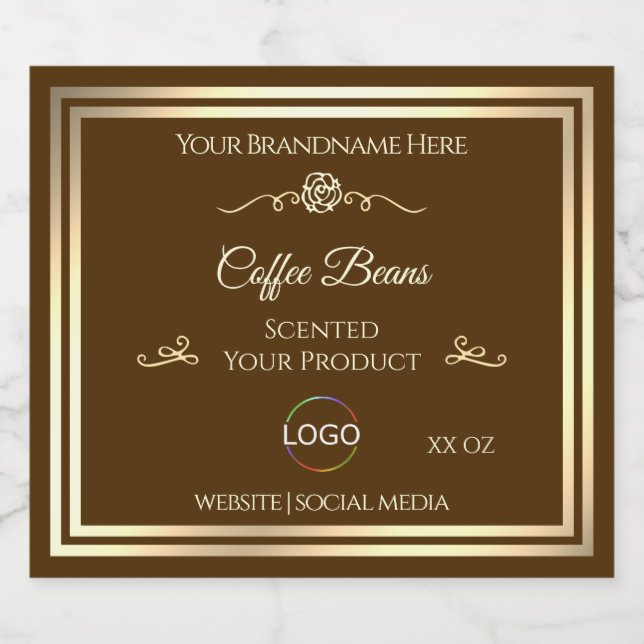 Coffee Brown Product Label Gold Frame with Logo (Single Label)