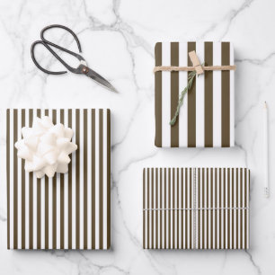 Coffee Brown & White Stripes Wrapping Paper Sheet