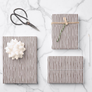 Coffee Brown & White Wonky Stripes Wrapping Paper Sheet
