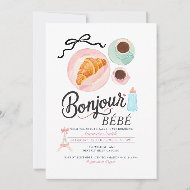 Coffee Brunch Oui Bridal Shower Invite (Front)