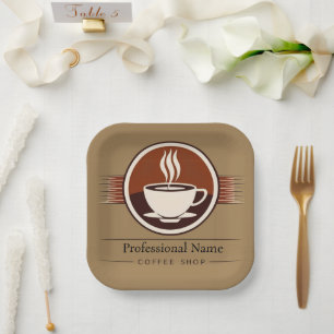 Coffee Business vintage cafe espresso  shop Paper Plate