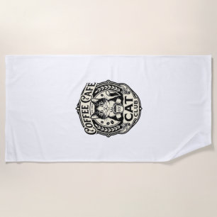 Coffee Cafe Cat Funny Cat Graphic - Coffee Cafe Ca Beach Towel