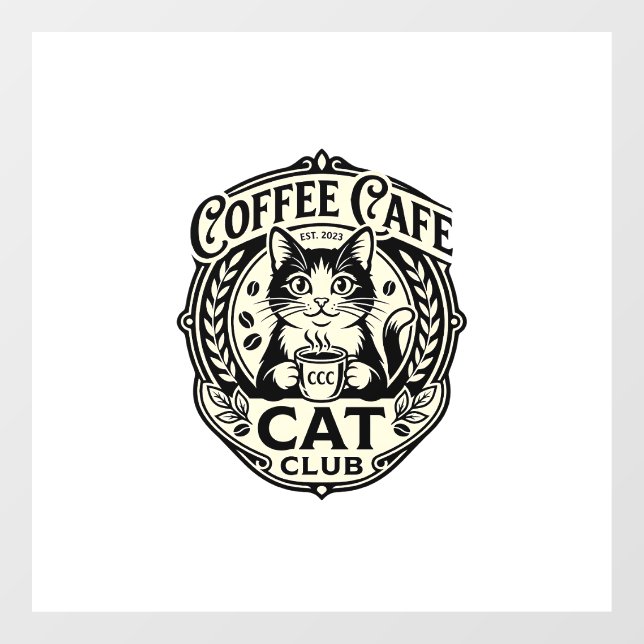 Coffee Cafe Cat Funny Cat Graphic - Coffee Cafe Ca Window Cling (Sheet)