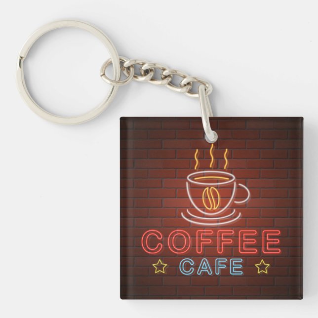 Coffee Cafe Neon Sign Key Ring (Front)