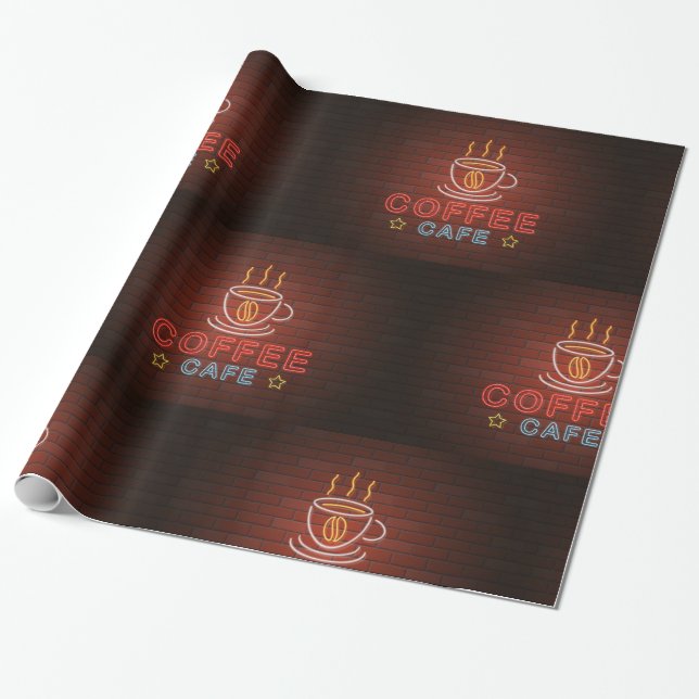 Coffee Cafe Neon Sign Wrapping Paper (Unrolled)