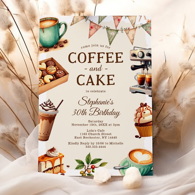 Coffee & Cake Adult Birthday Party Invitation (Creator Uploaded)