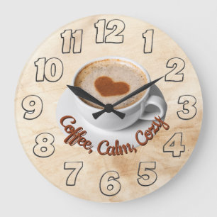 Coffee, Calm, Cozy Wall Clock Design