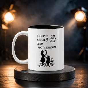 Coffee Calm Motherhood Silhouette Art Two-Tone Coffee Mug