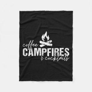 Coffee Campfires And Tails Graphic Funny Camping Fleece Blanket