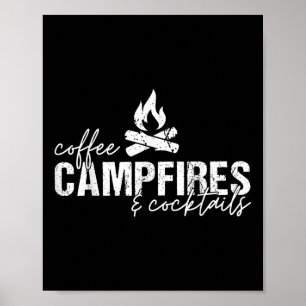 Coffee Campfires And Tails Graphic Funny Camping Poster