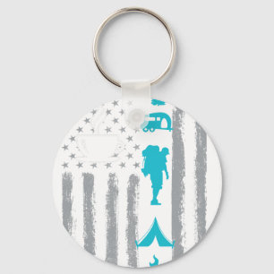 coffee camping- Vintage USA American Flag for camp Key Ring