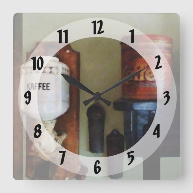 Coffee Can and Coffee Grinder Square Wall Clock (Front)