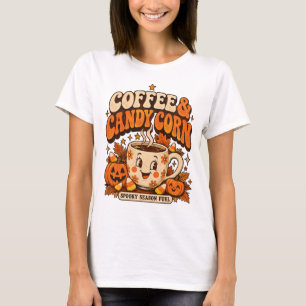 Coffee & Candy Corn Cute Halloween T-Shirt