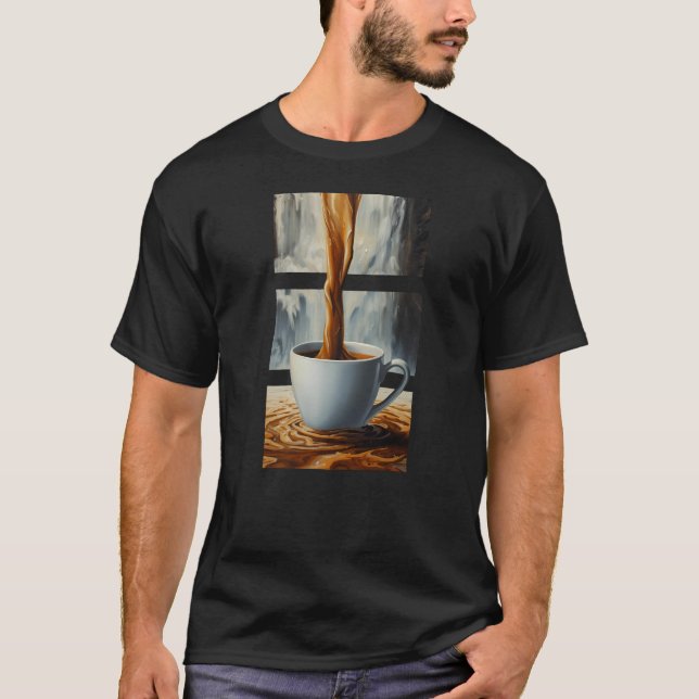 Coffee Cascade Art with Surreal Waterfall Flow T-Shirt (Front)