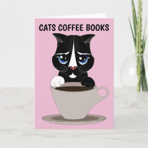 COFFEE CAT ART GREETING CARD, ALL OCCASION BLANK CARD