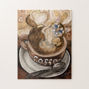 Coffee Cat Art Jigsaw Puzzle