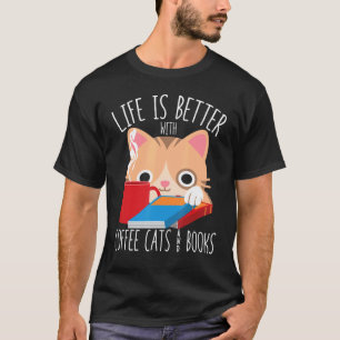 Coffee Cat Book Abibliophobia Readers Bookish Book T-Shirt