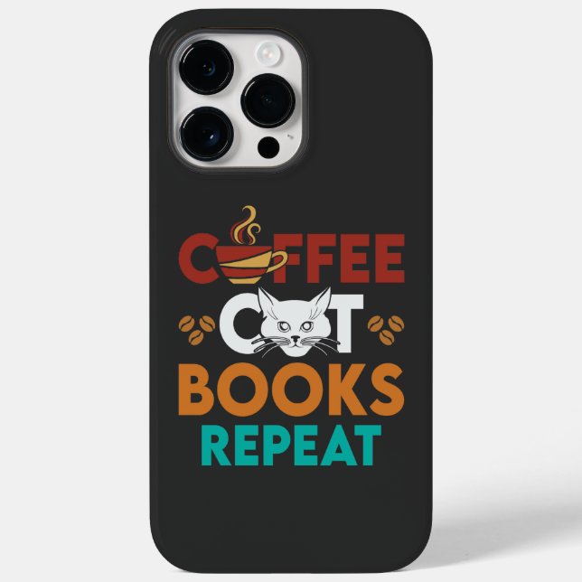  Coffee Cat Books Repeat, Coffee reading Cat Lover Case-Mate iPhone Case (Back)